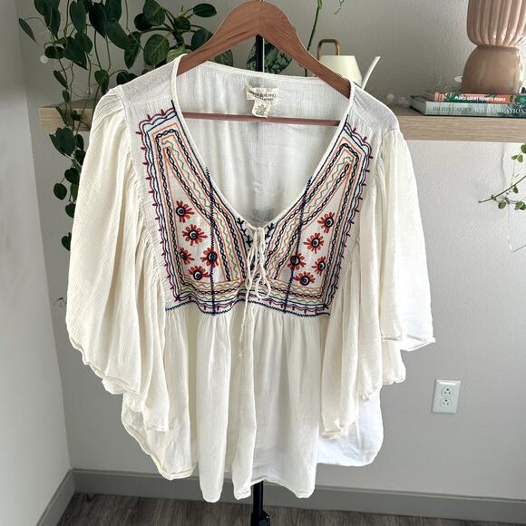Denim & Supply Ralph Lauren Tops - Ralph Lauren Denim & Supply Embroidered Flutter Sleeve Blouse L Boho Chic